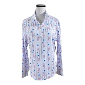 Gottex Athletic Lightweight 1/4 Zip Long Sleeve Top Sz XL Blue Tennis Activewear